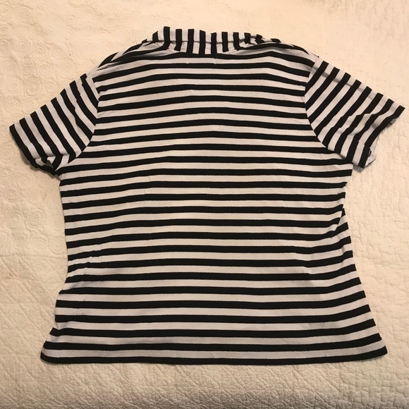 Sag harbor woman blue & white striped collared 💯% cotton short sleeve top (2X) - Picture 3 of 12